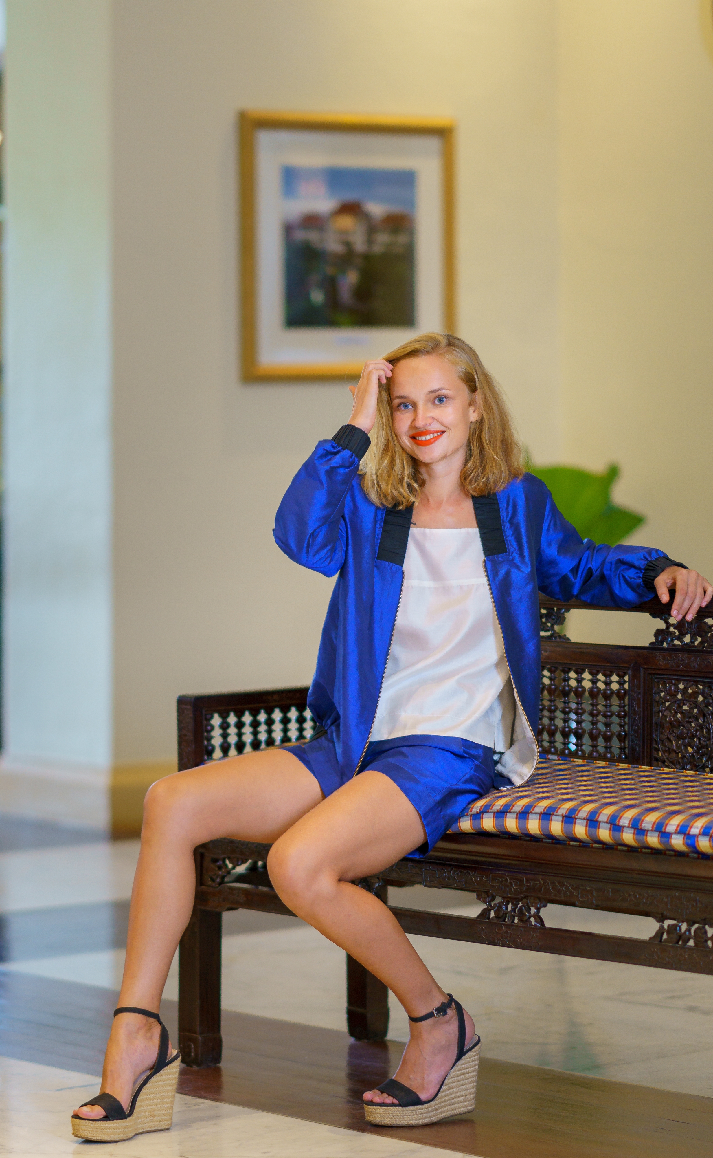 Royal Blue Bomber Jacket 100% Mulberry Silk
