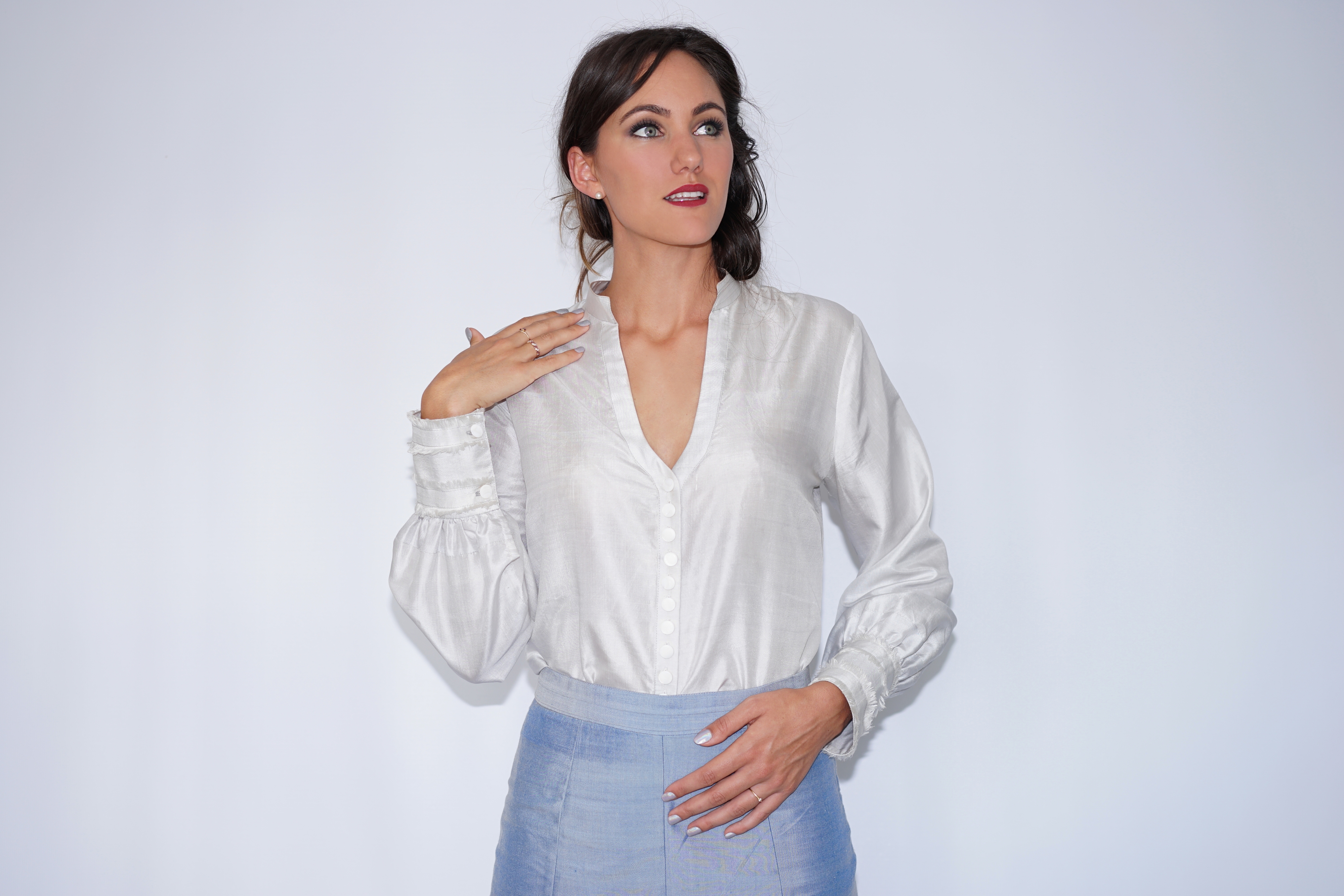 Ladies 100% Mulberry Silk silver grey Shirt