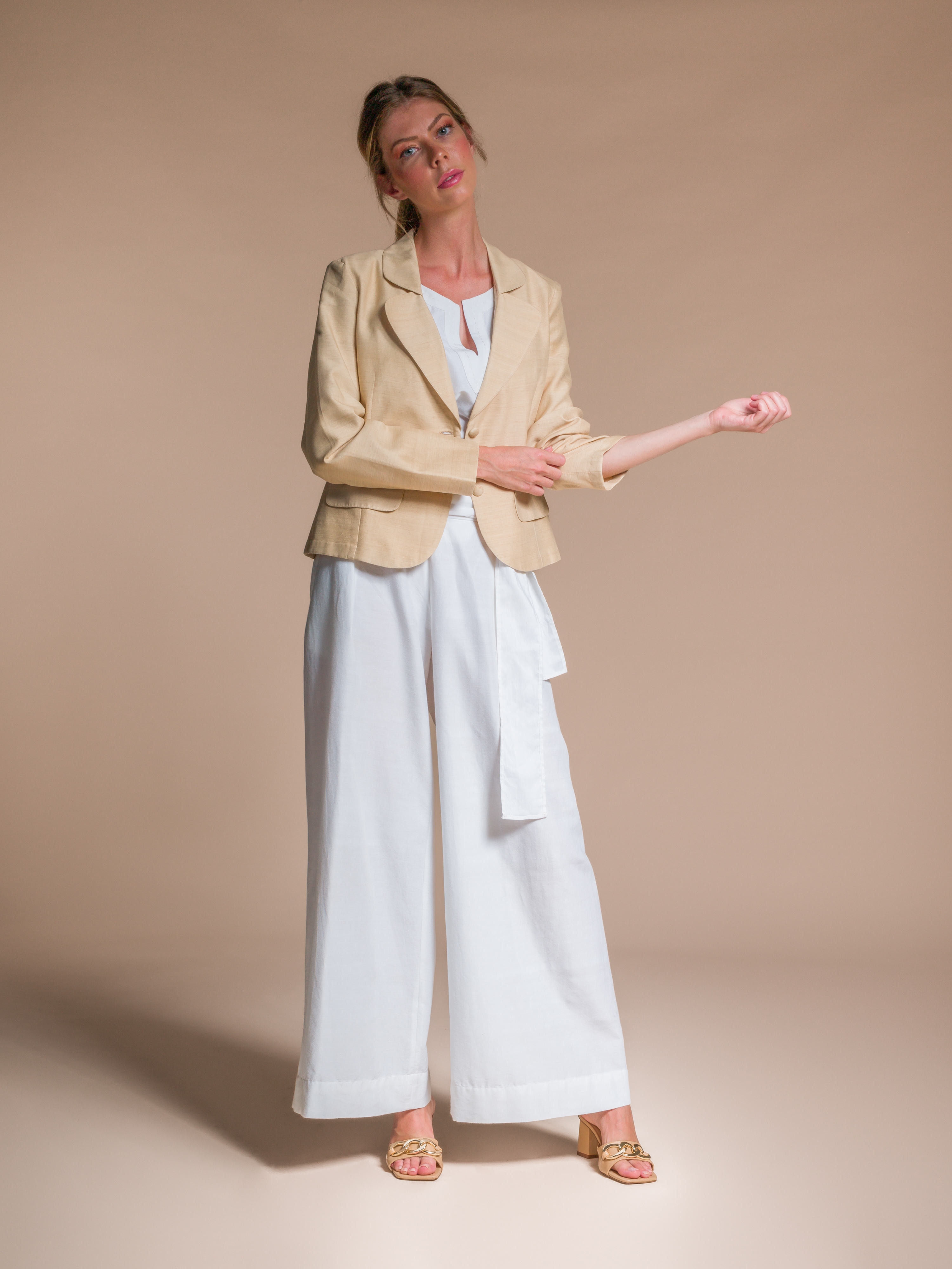 Beige Jacket in natural Mulberry Silk & Lotus