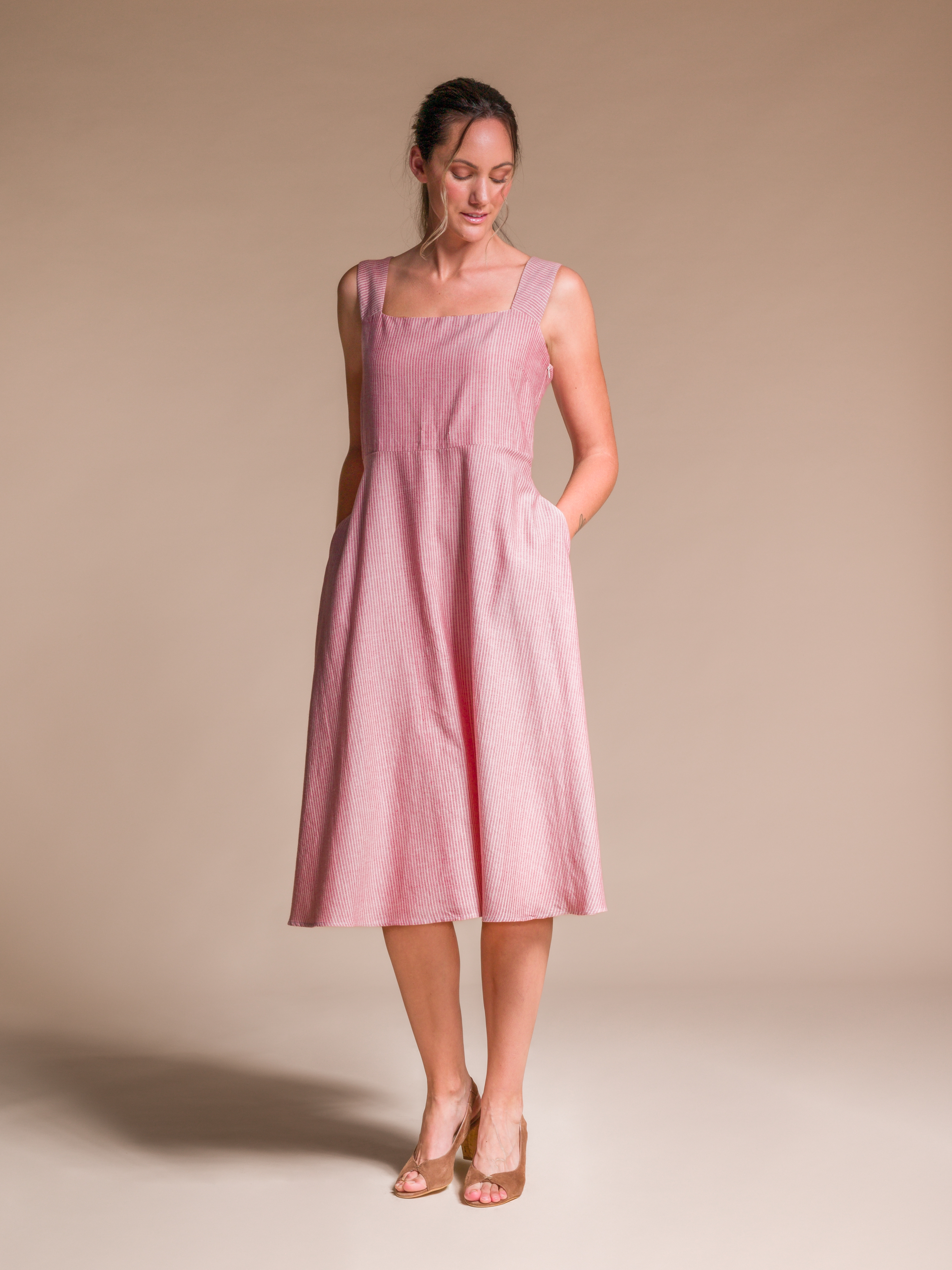 Red stripe Dress in Lotus Silk & Organic Cotton