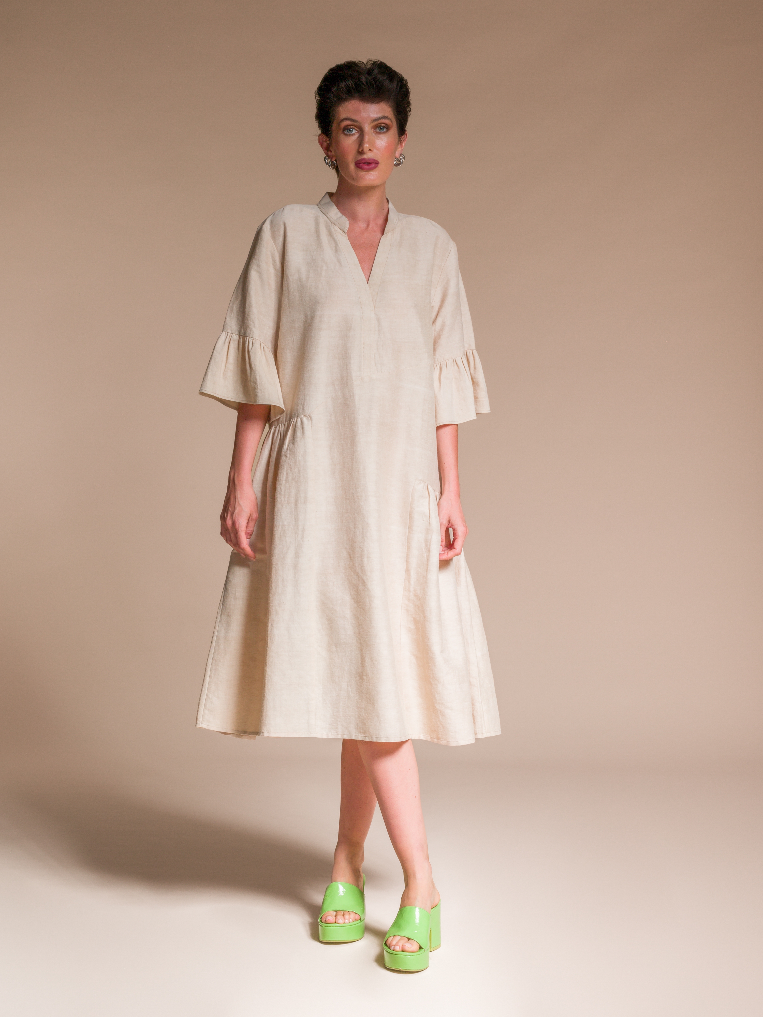 Beige oversize Dress in Silk & Organic Cotton