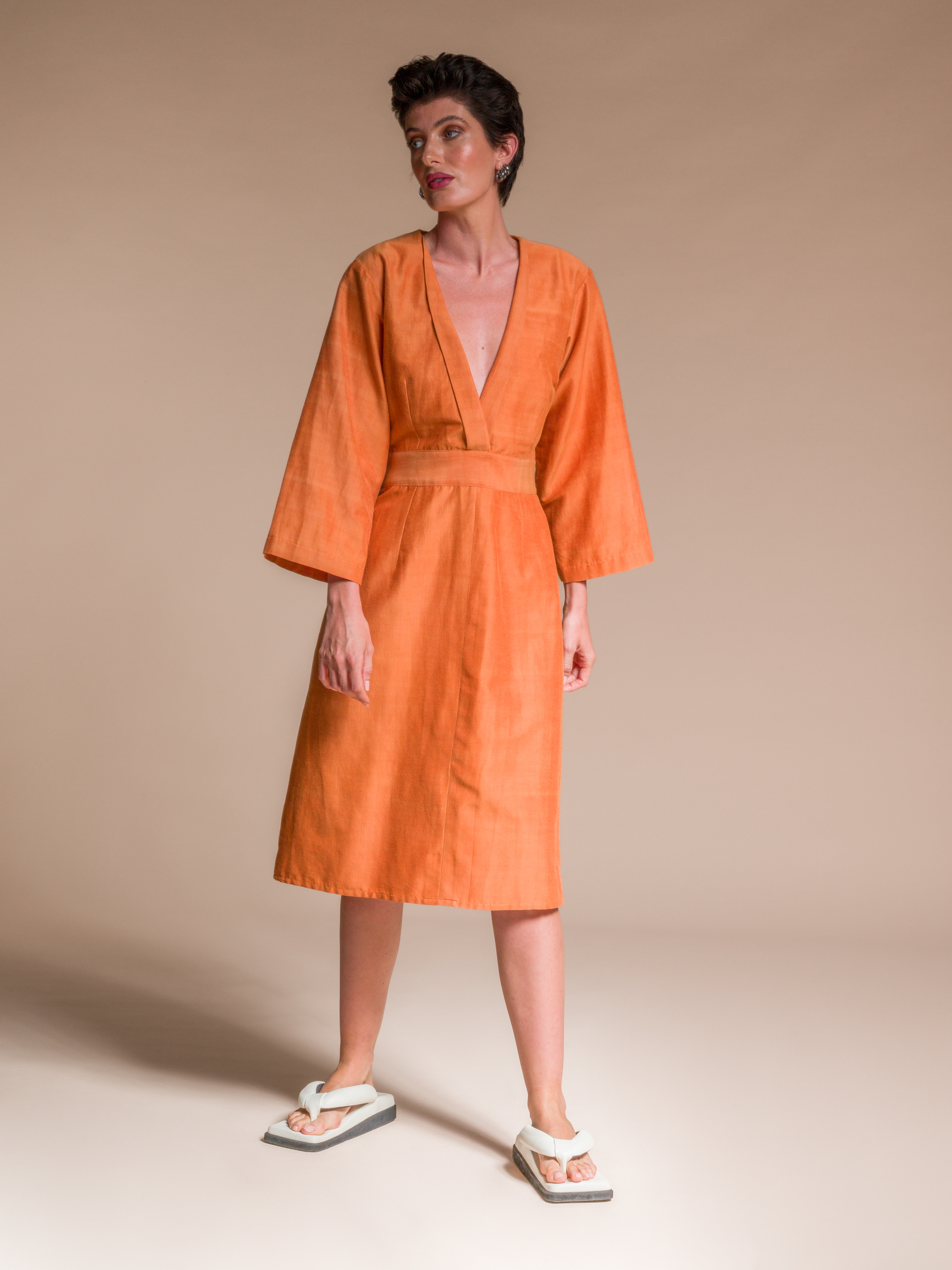 Orange kimono Dress in Silk & Organic Cotton