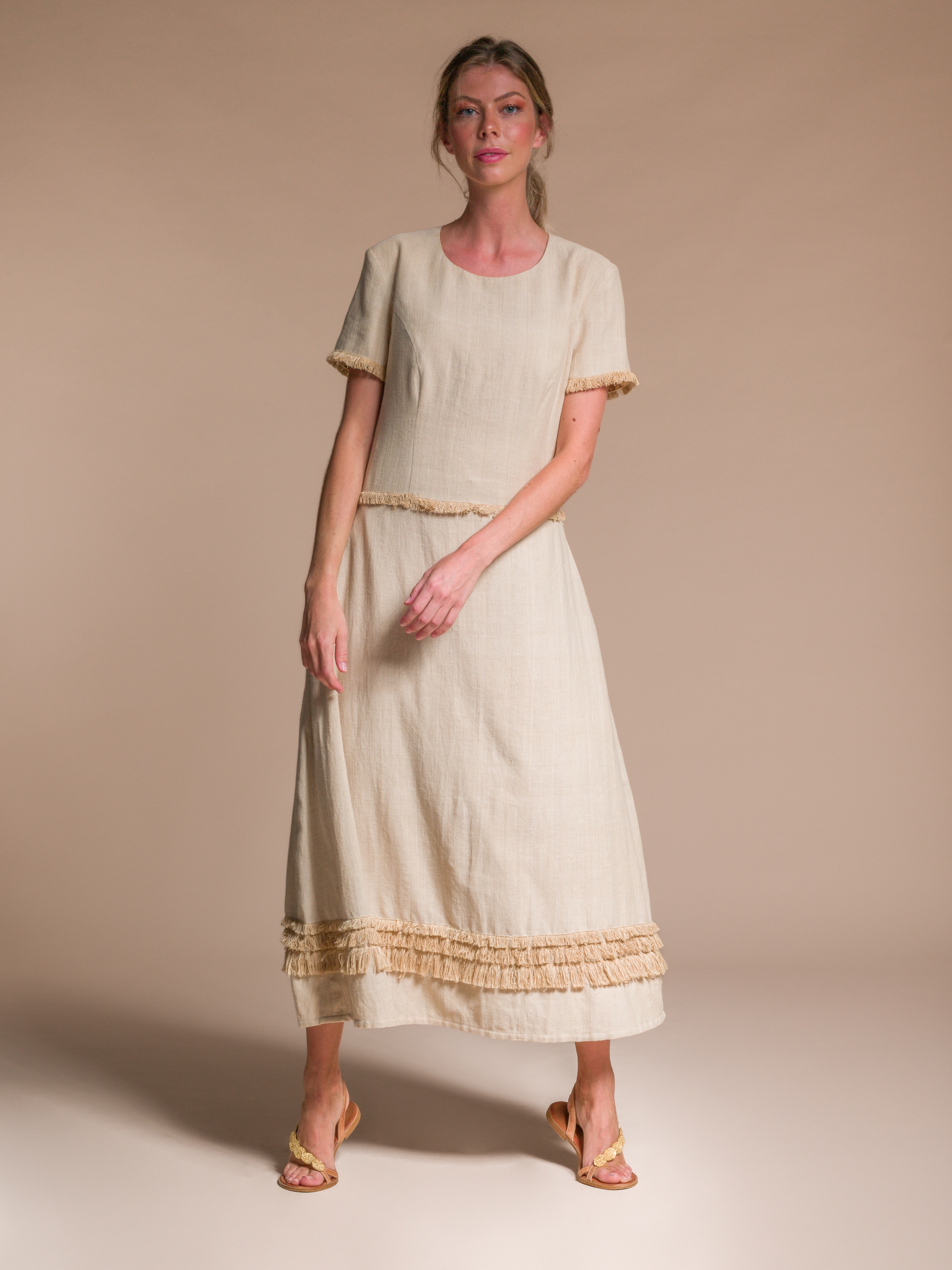 Beige Maxidress in Lotus Silk & Organic Cotton