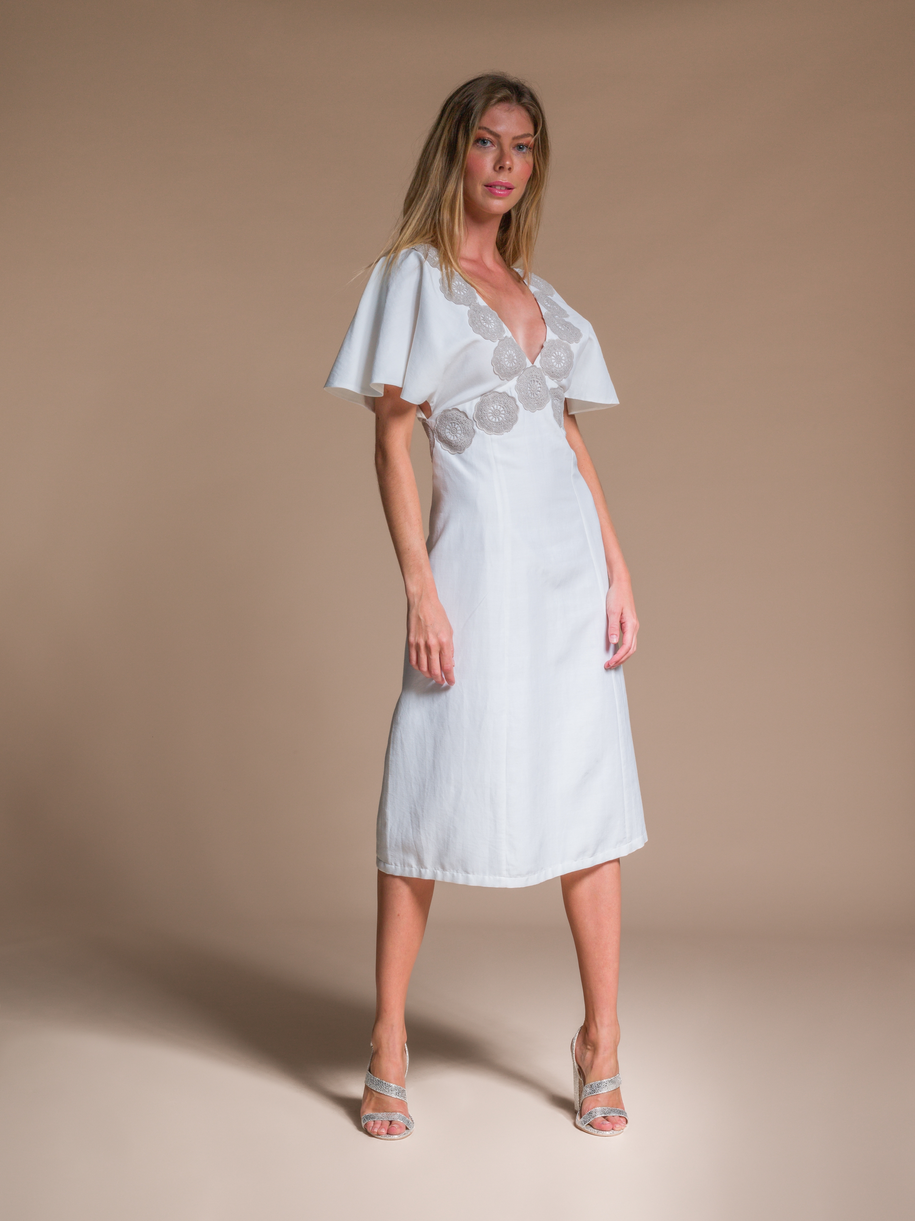 White butterfly sleeve Dress in Silk & Organic Cotton