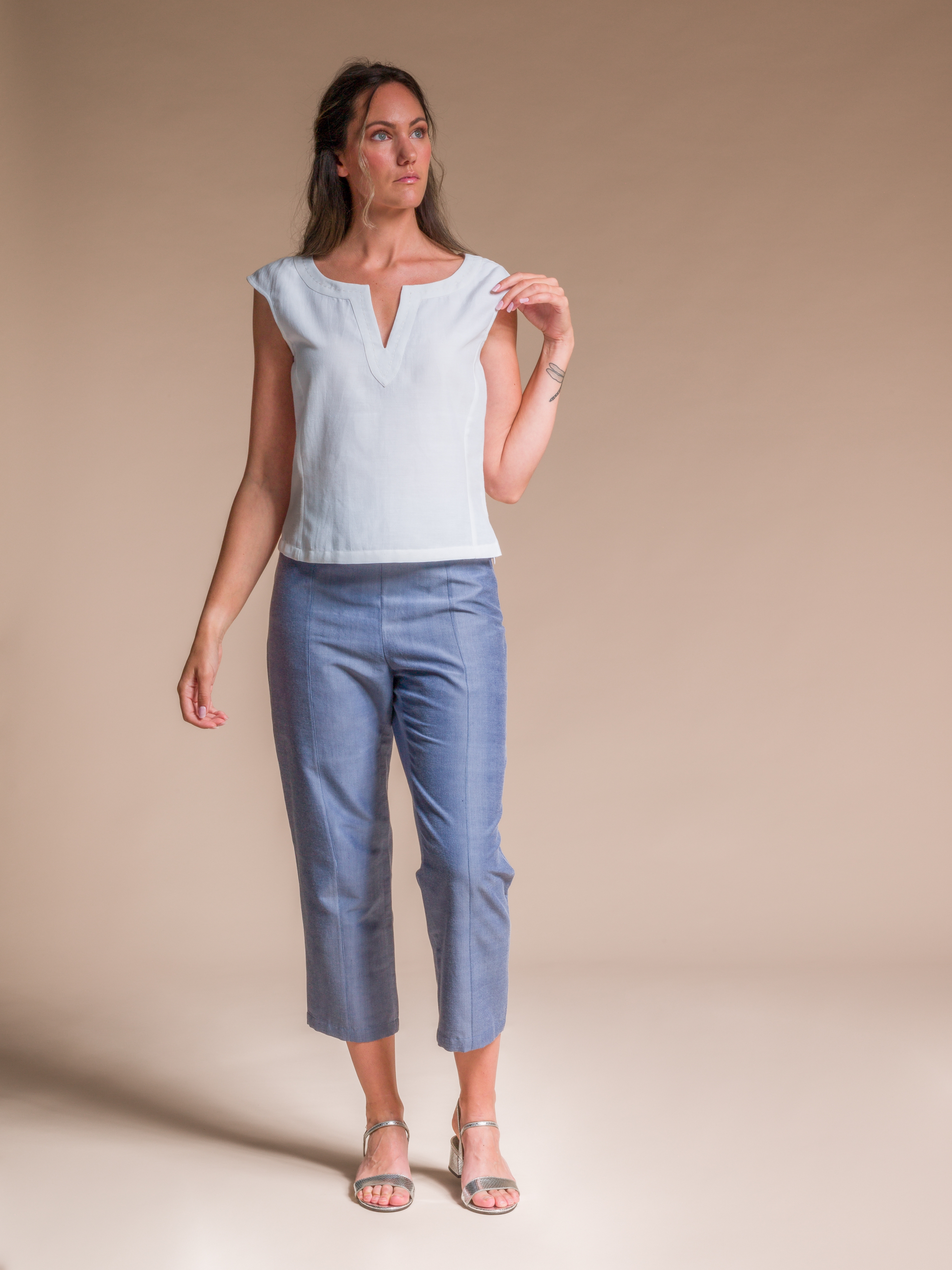 White sleeveless Top in Silk & Organic Cotton