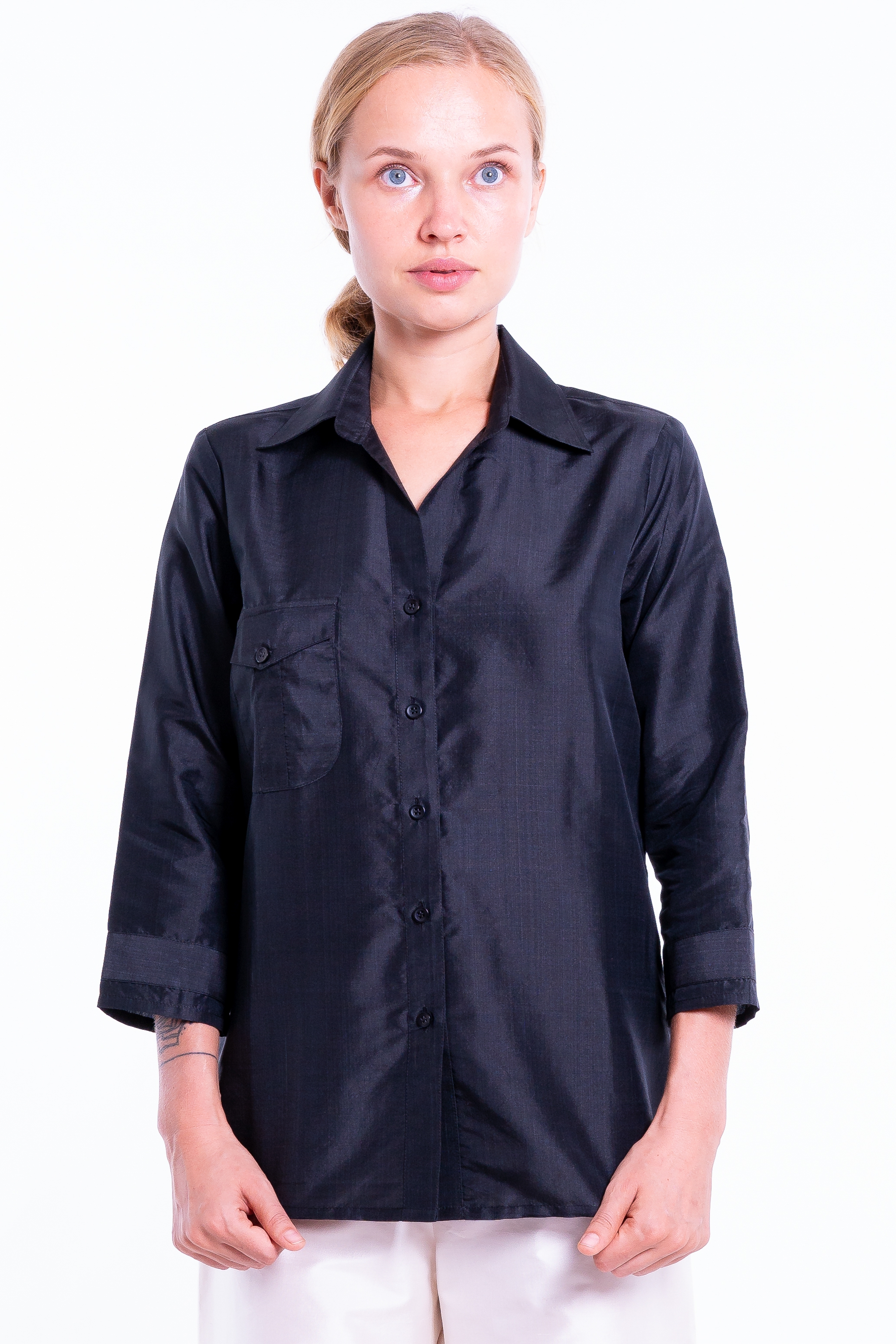 Ladies 100% Mulberry Silk Black Shirt